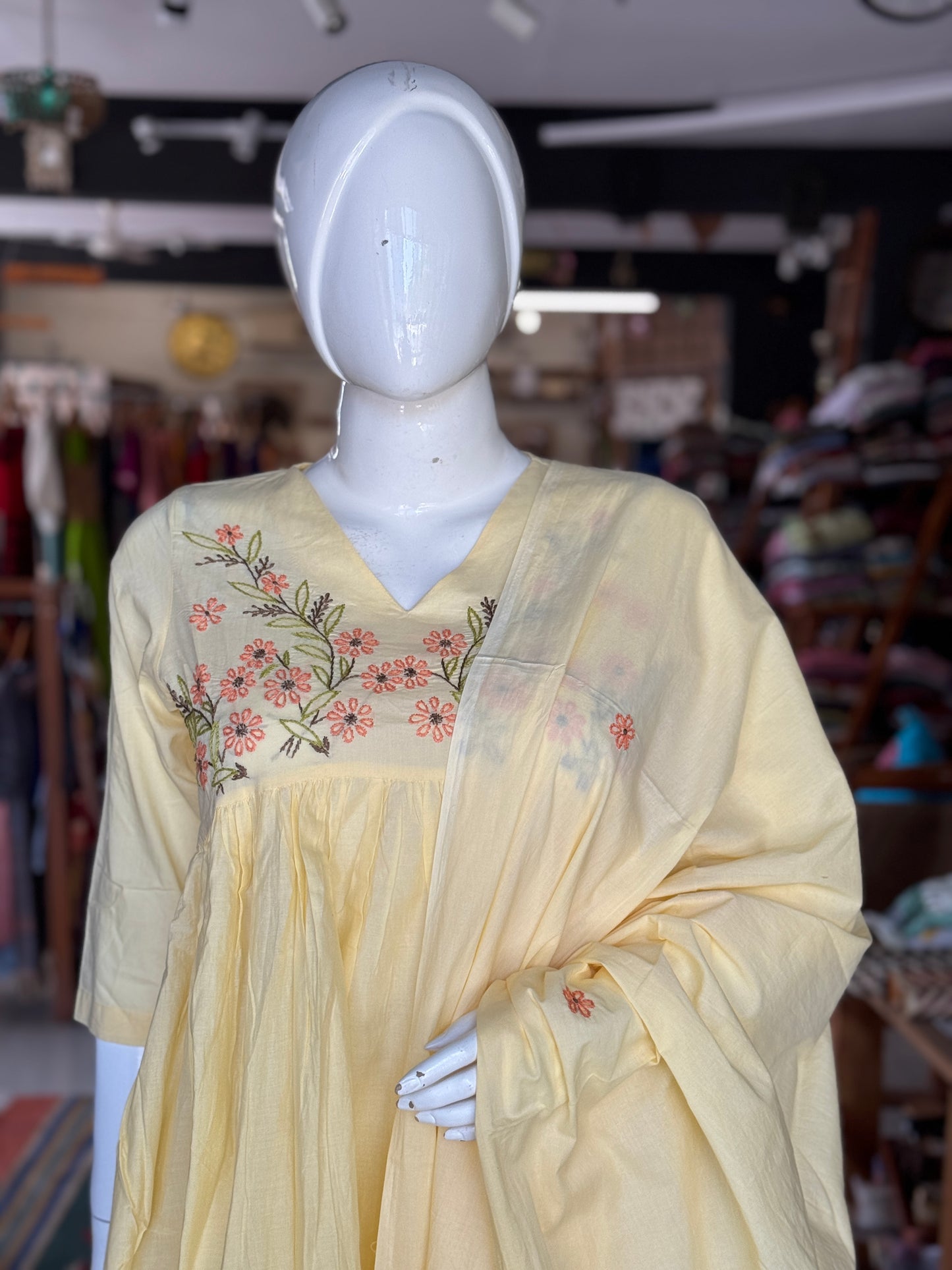 Hand embroidered empire line / Alia cut cotton 3 piece suit set - colour options available