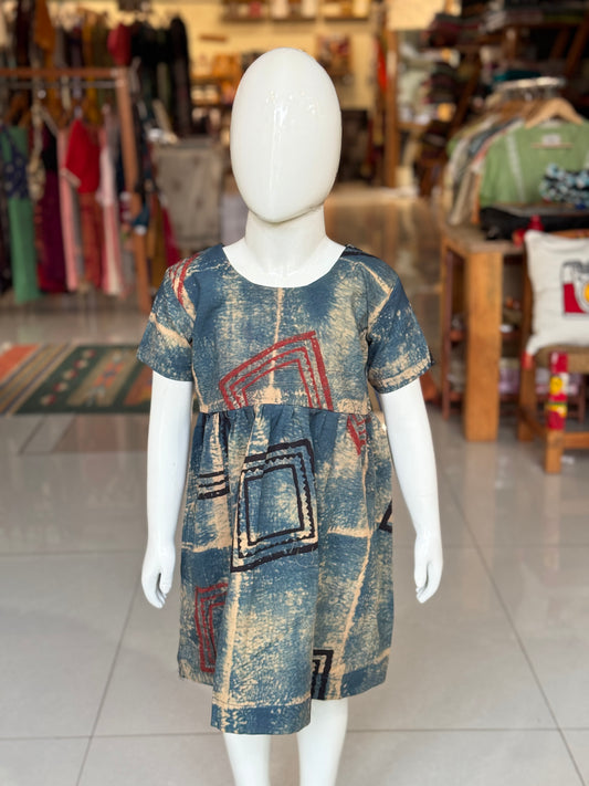 Ajrakh hand block printed cotton frock for girls