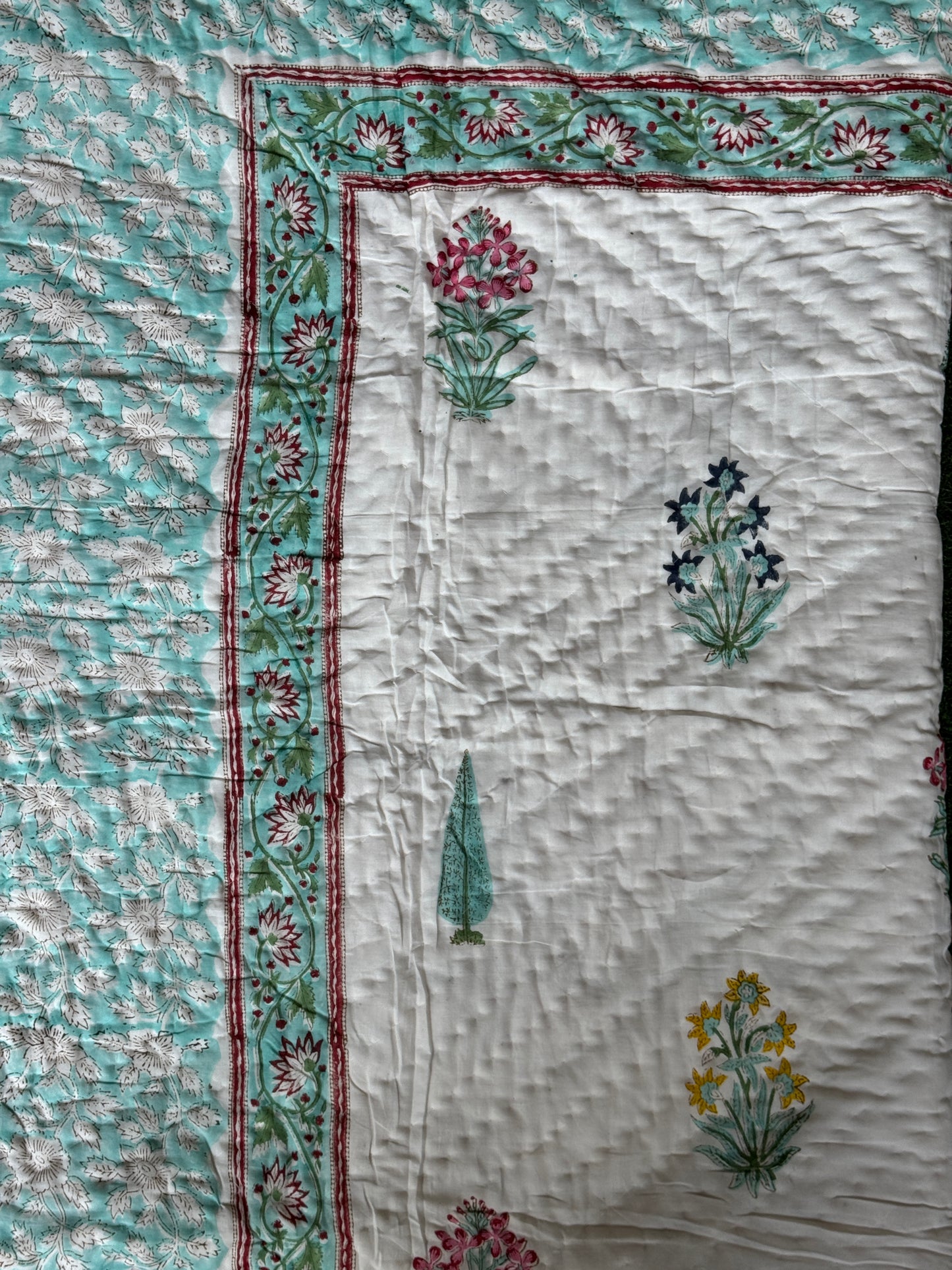 Single quilt 60 x 90 inches - Hand block printed reversible cotton quilt - multiple designs available