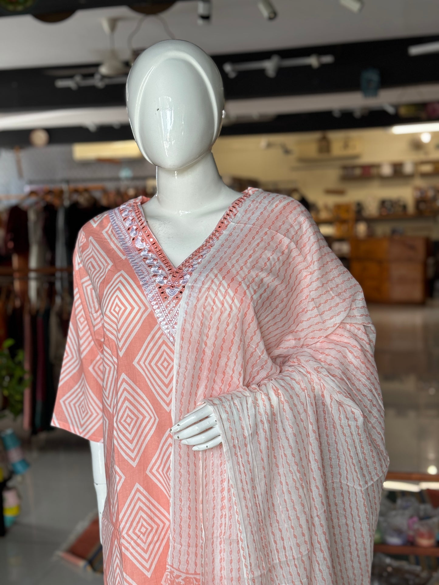 Plus size (4xl and above) cotton embroidered straight kurti, pants and dupatta - 3 piece suit set - multiple colors available