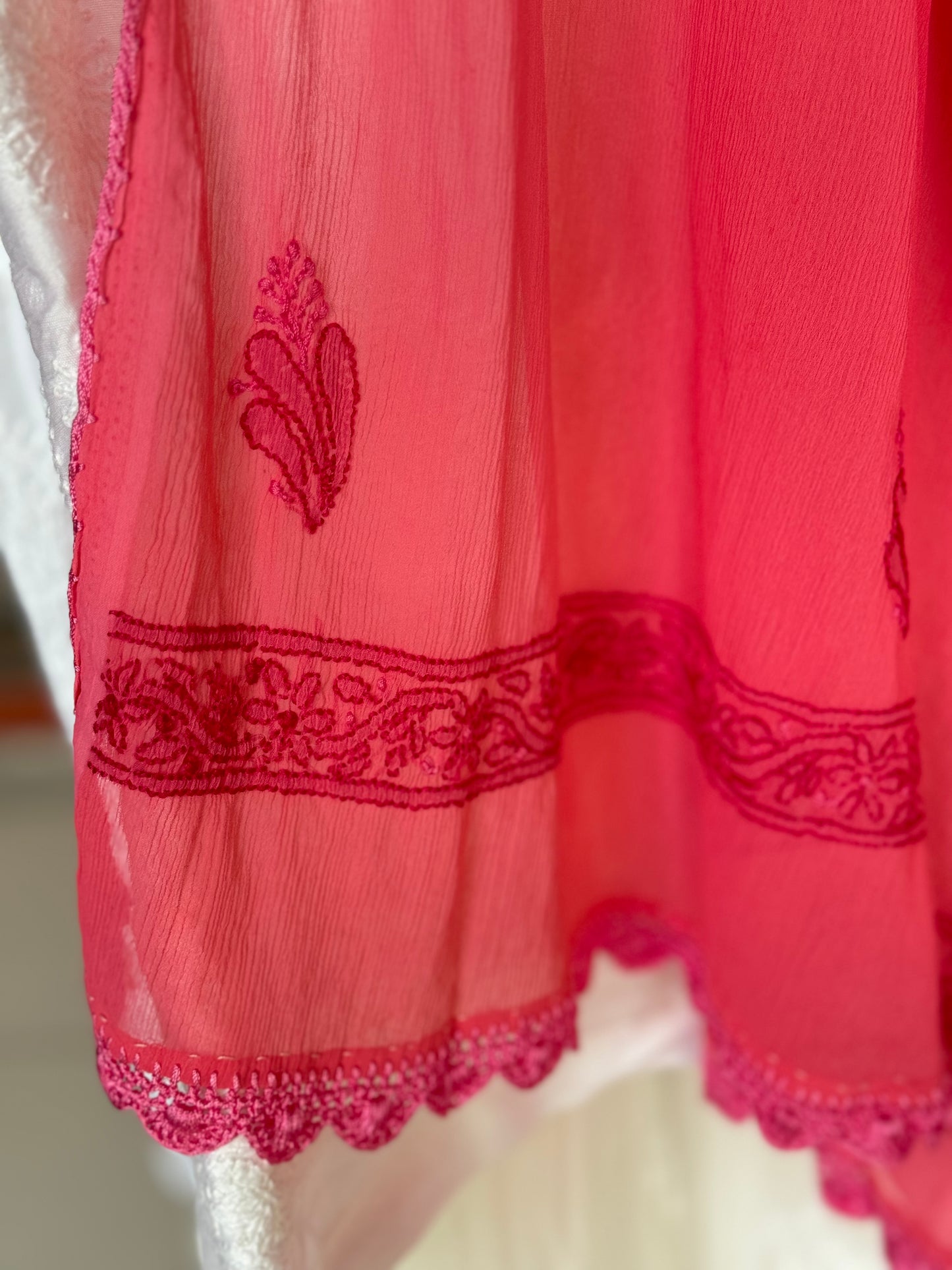 Chikankari hand embroidered semi chiffon dupatta