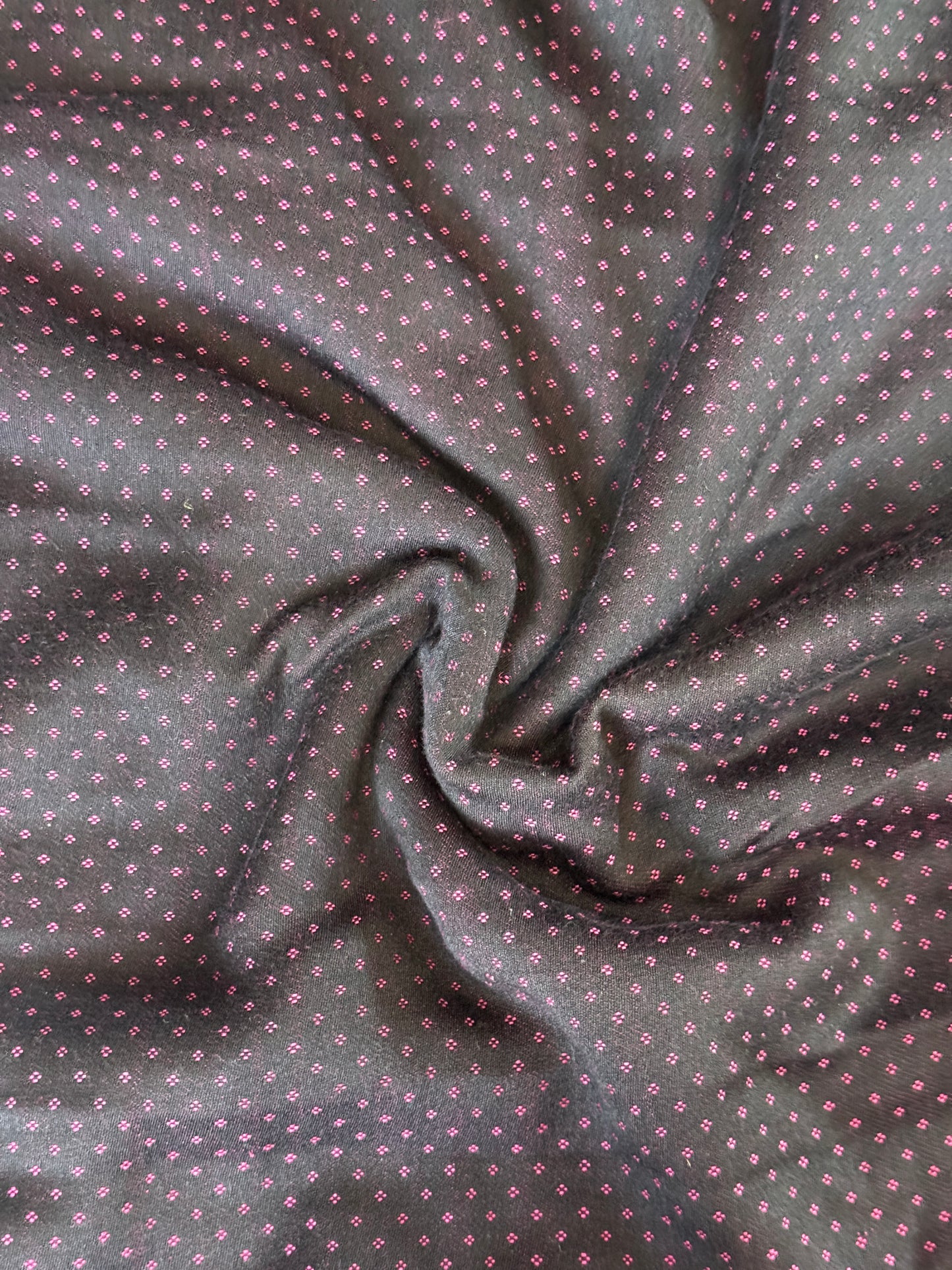 Black Mashru handwoven fabric with pink dots