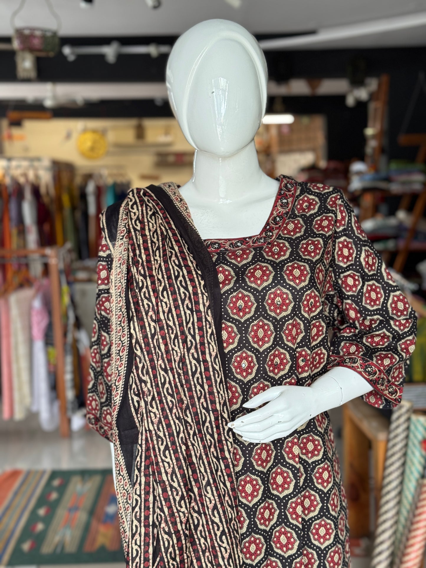 Plus size (4xl and above) cotton embroidered straight kurti, pants and dupatta - 3 piece suit set - multiple colors available