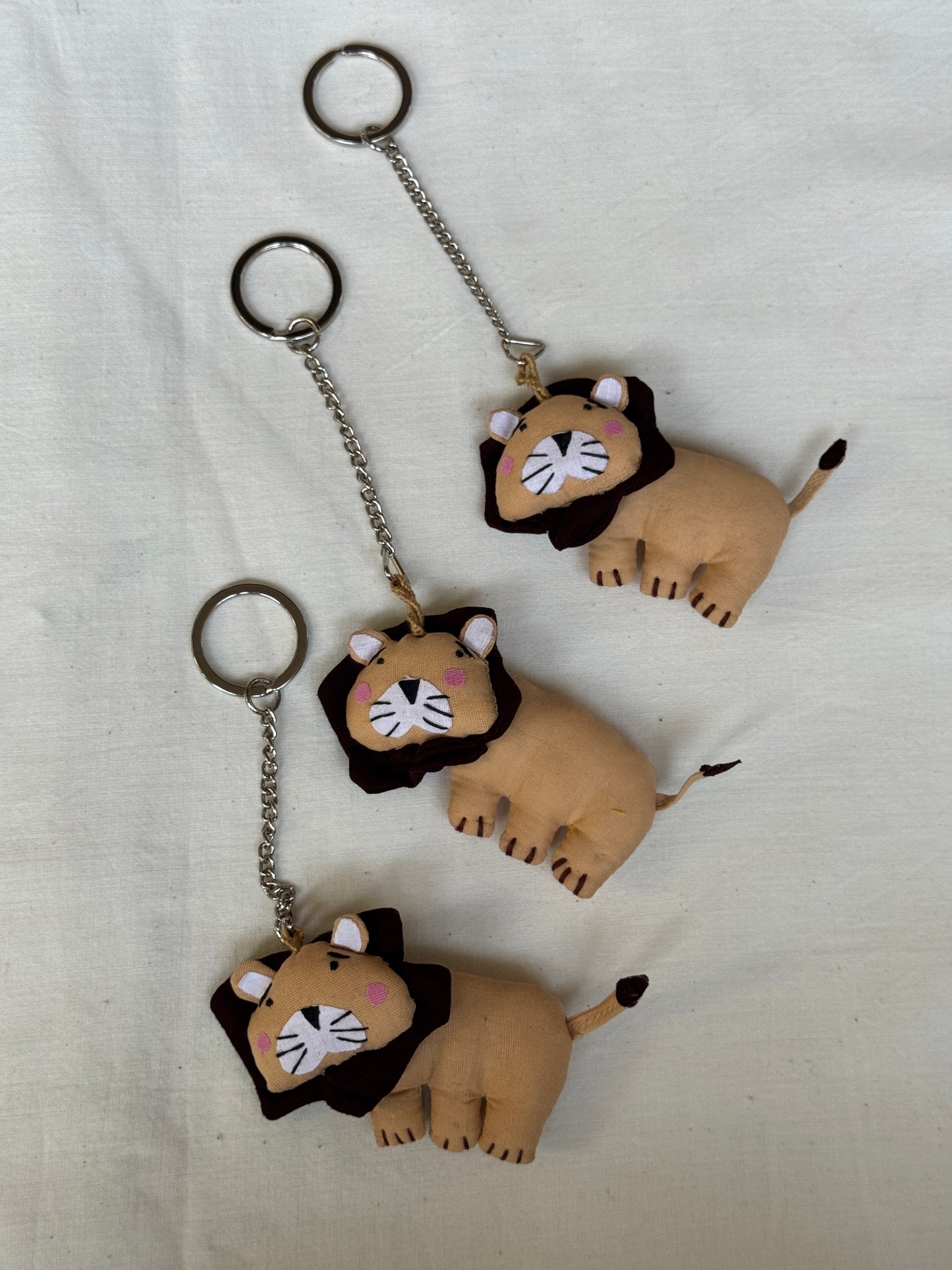 Handcrafted fabric based animal figures key ring with natural cotton filling