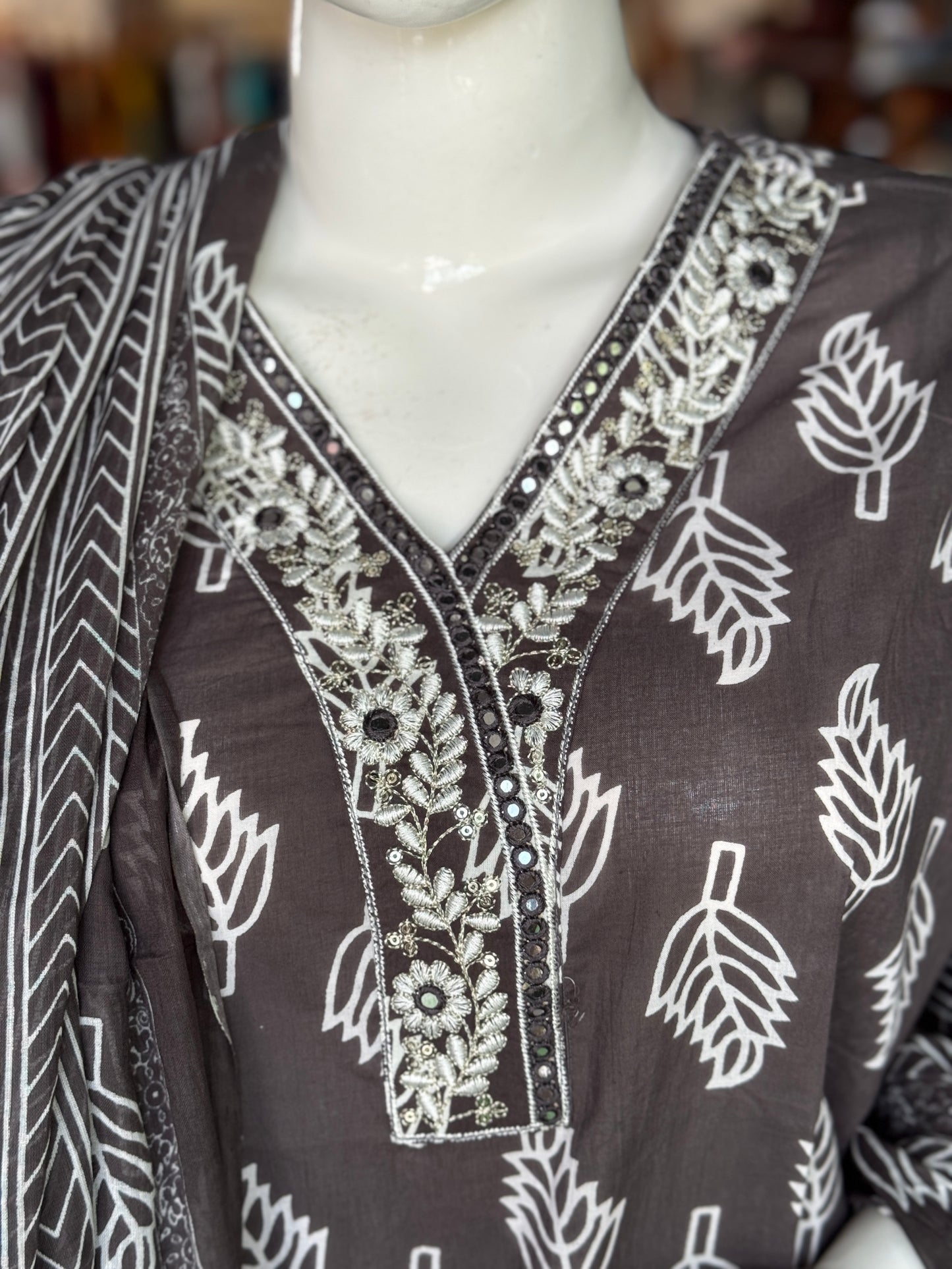 Plus size (4xl and above) cotton embroidered straight kurti, pants and dupatta - 3 piece suit set - multiple colors available