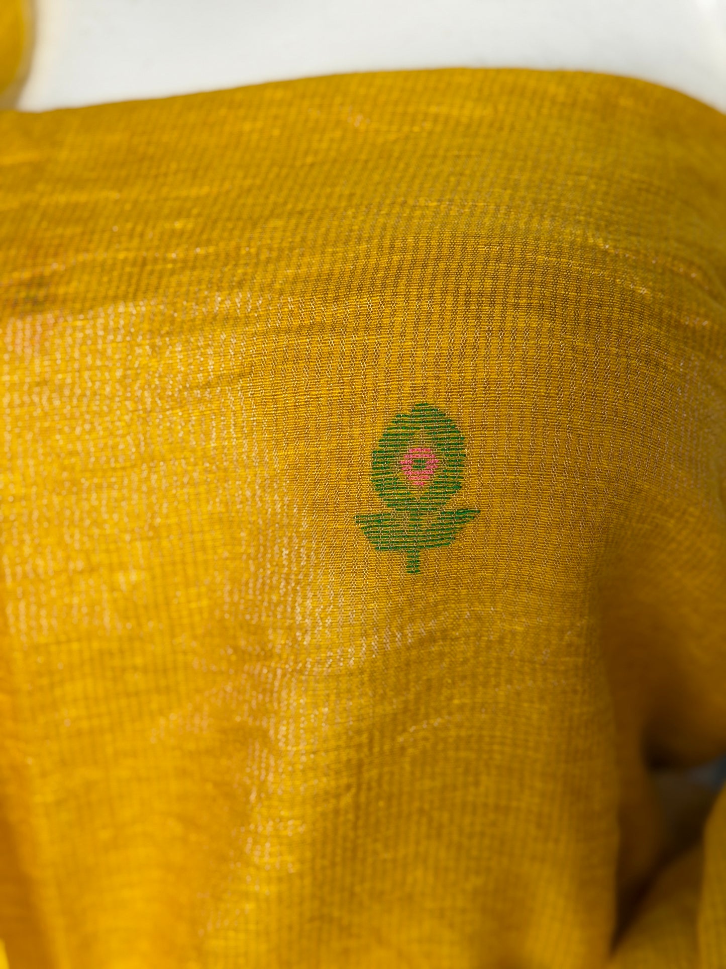 Yellow silk tissue linen handwoven Jamdani 2 piece unstitched set - kurti n dupatta set
