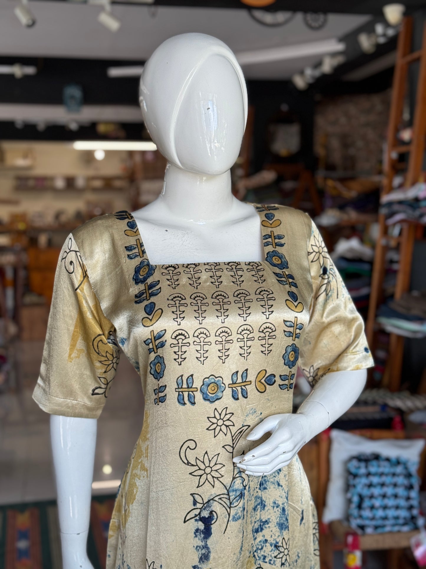 Mashru straight cuts kurti with Ajrakh hand block prints - click to see options
