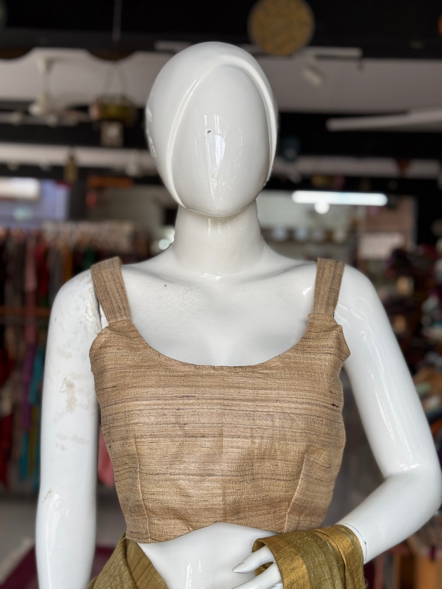 Ghicha tussar silk handwoven natural shade sleeveless blouse