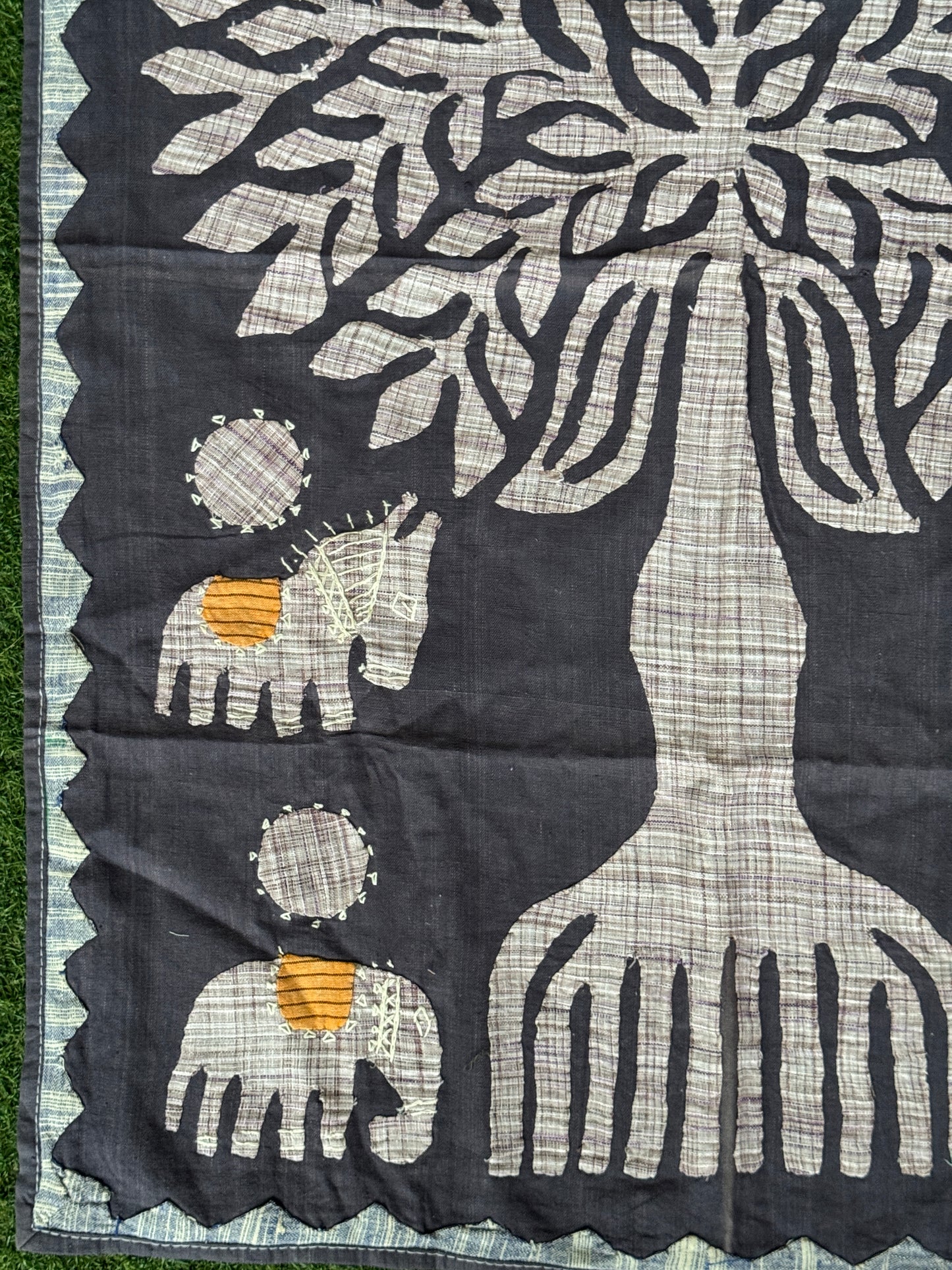 Applique work wall panel handcrafted in handwoven cotton - tree, horses and elephants - click to see color options