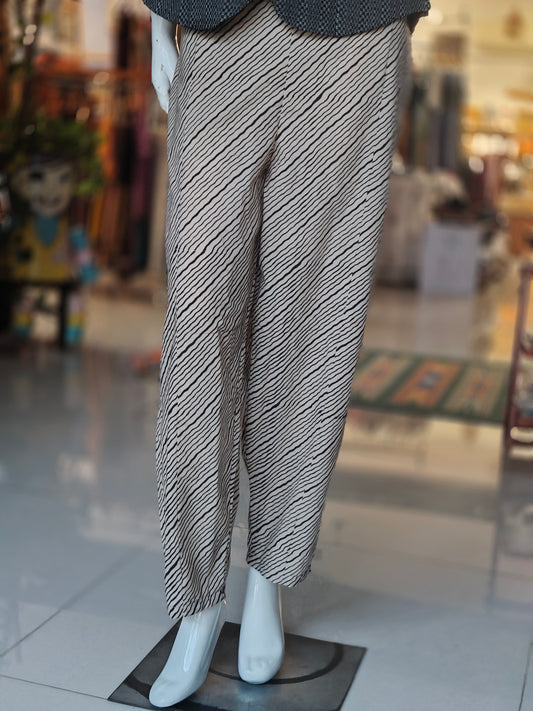 Beige cotton pants with stripes stripes hand block printed cotton pants