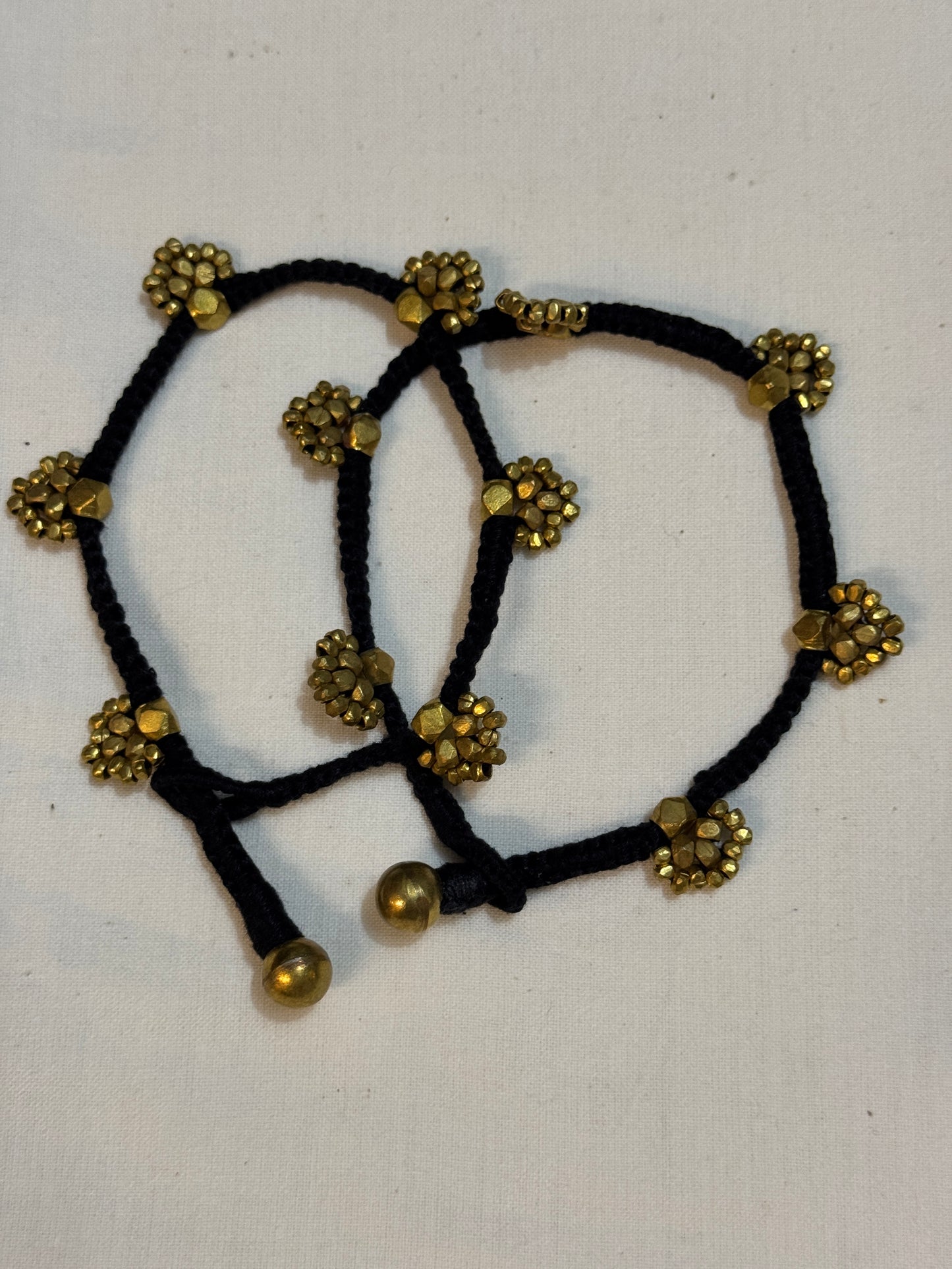 Nazariya anklets pair - handcrafted Dokra brass beads with black thread - multiple designs available