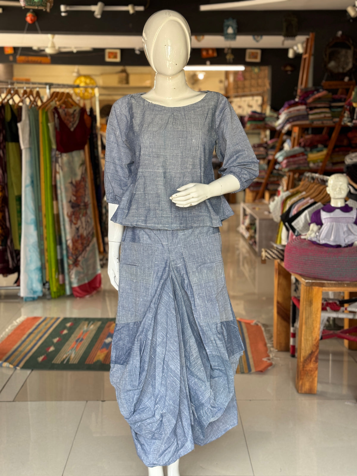 Blueish grey cotton handloom top