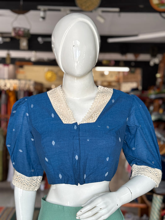 Puff sleeves cotton blouse with lace trims - color options available