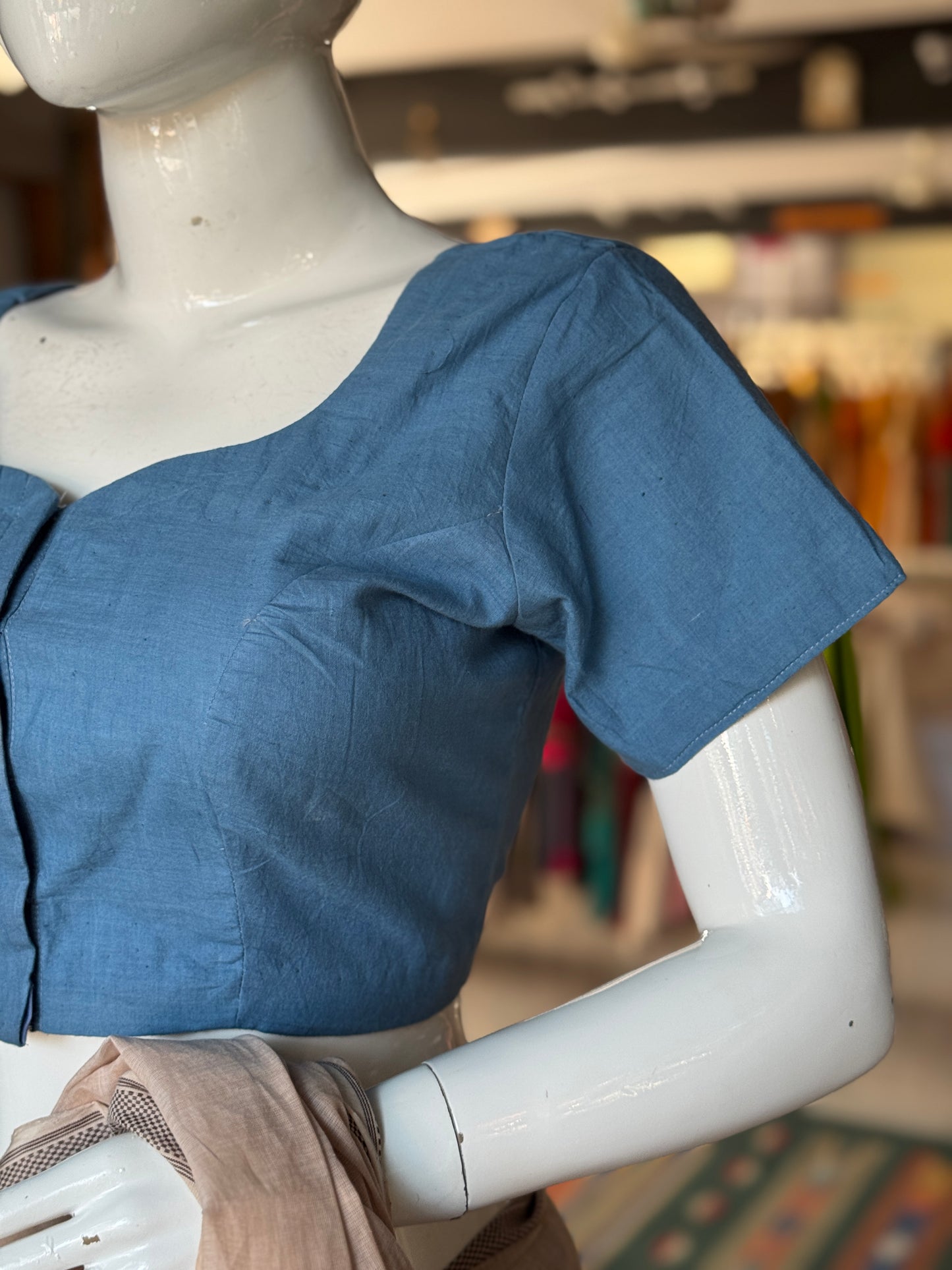 Blue hand spun, hand woven soft cotton blouse
