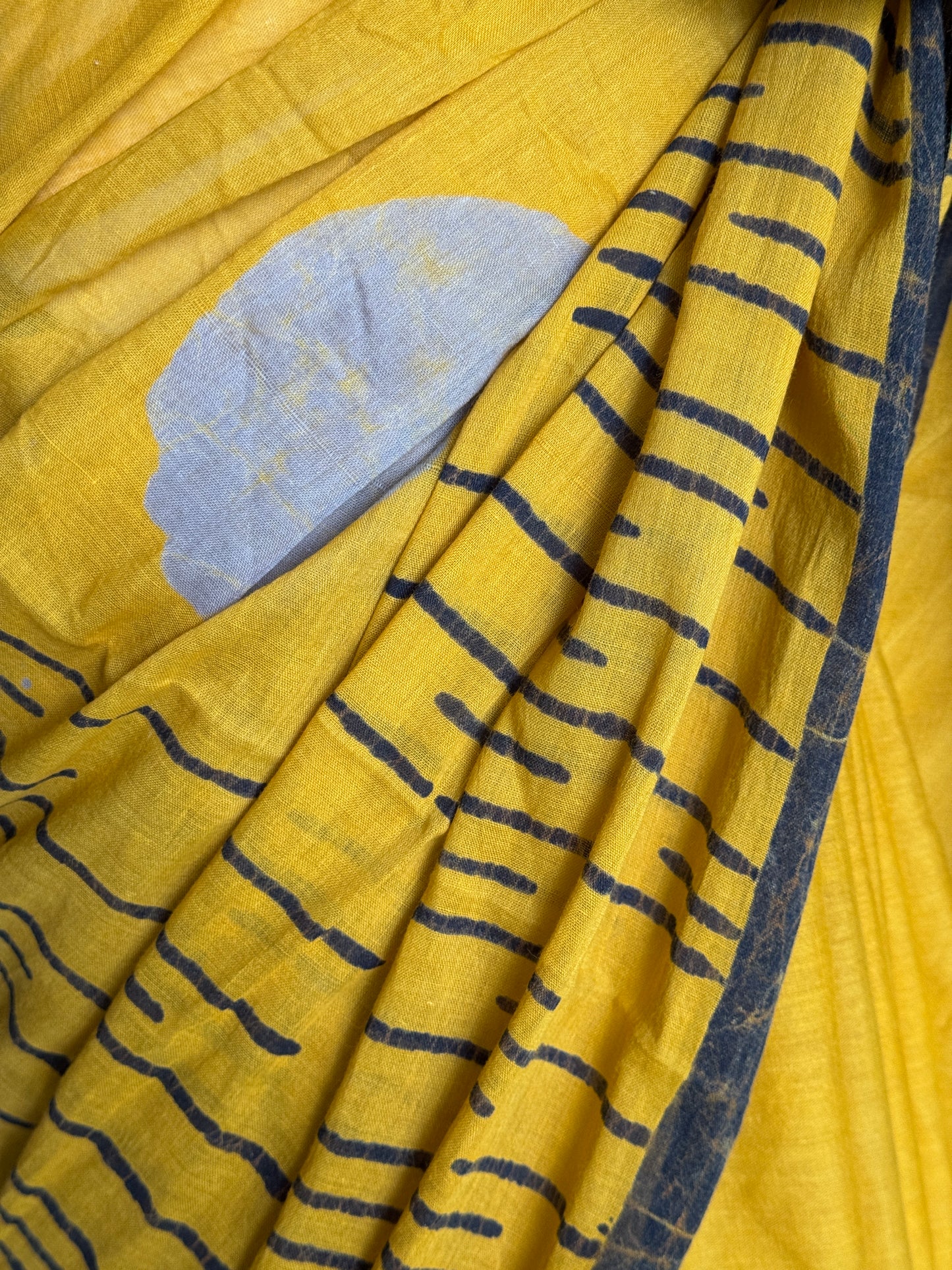 Batik soft cotton saree in yellow, grey
