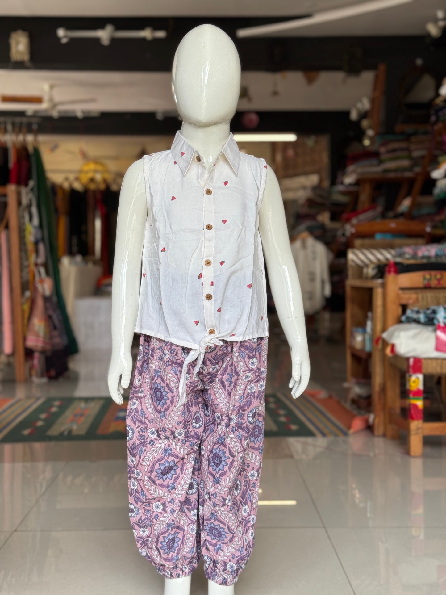 Harem pants - hand block printed soft cotton with knit cotton waist