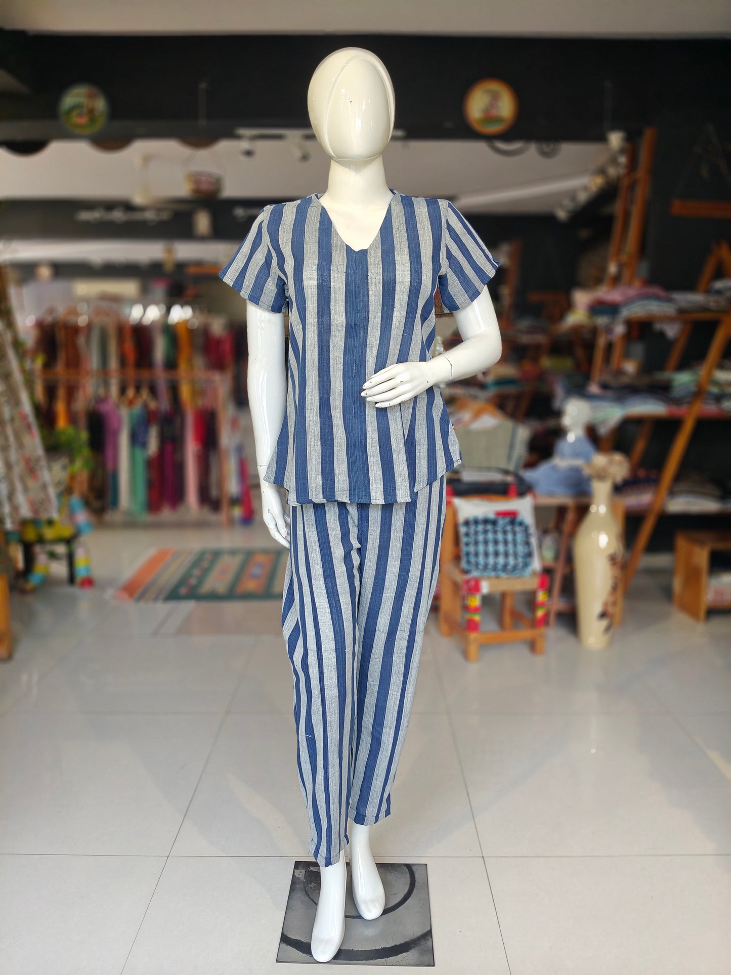 Indigo stripes natural dyed, hand woven cotton pants