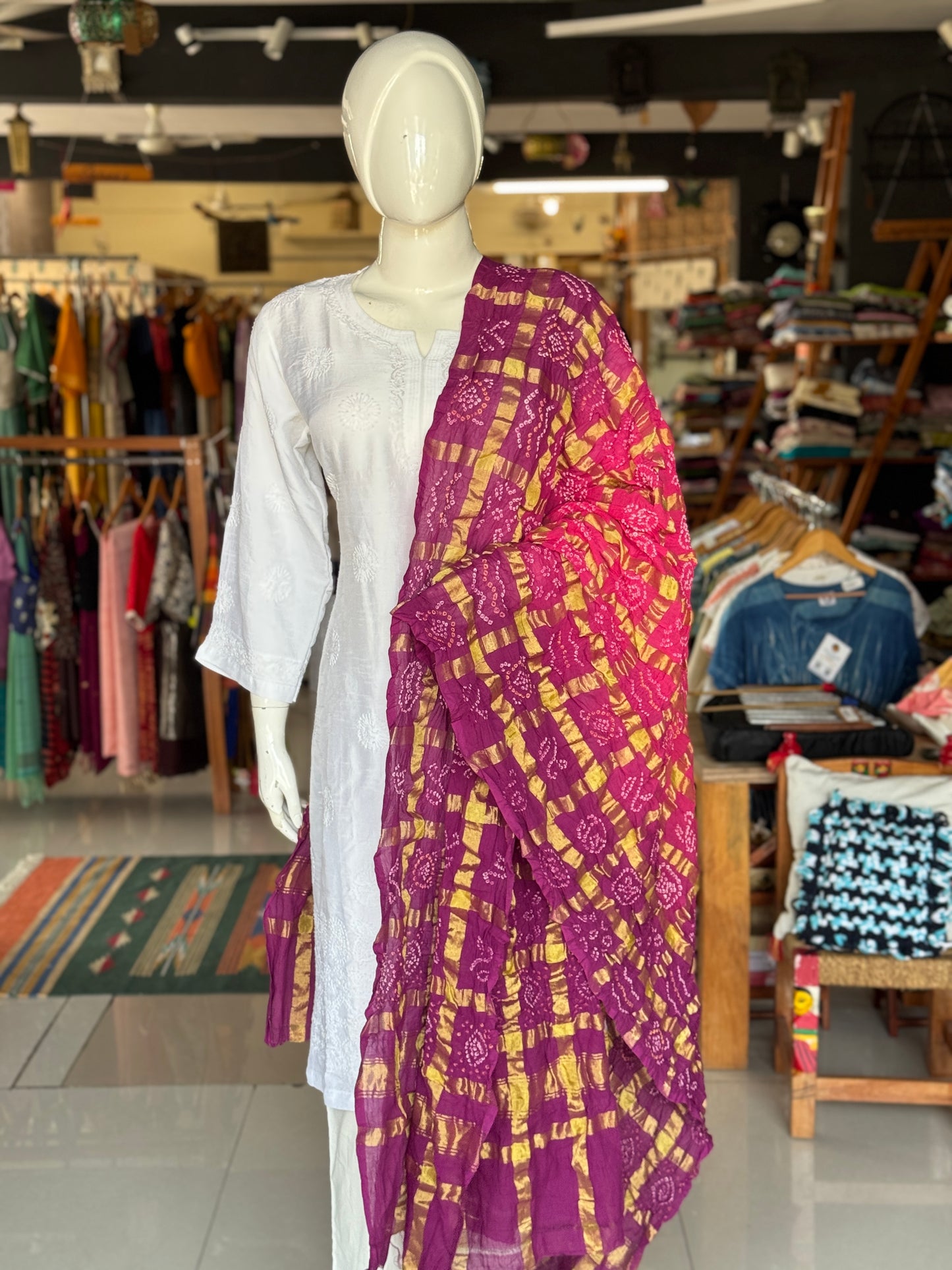 Pink n purple - hand tie n dye bandini cotton gharchola dupatta