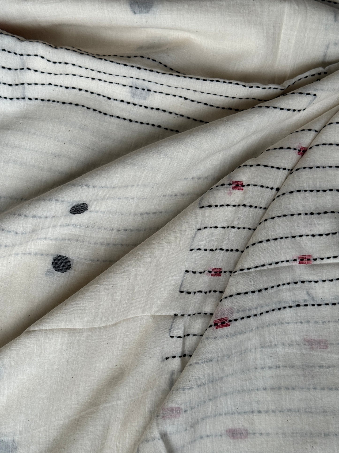 Jamdani 120 count super soft Off white cotton handloom fabric