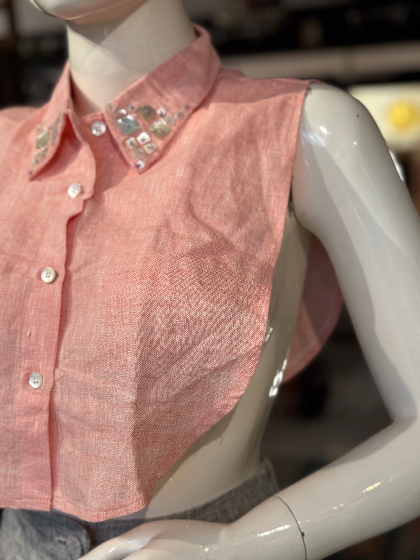 Embellished fake shirt collar / Dickey collar accessory in handloom linen