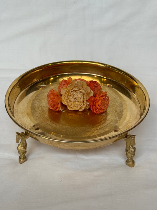 Brass decorative urli / thali / planter stand / riser with horse legs