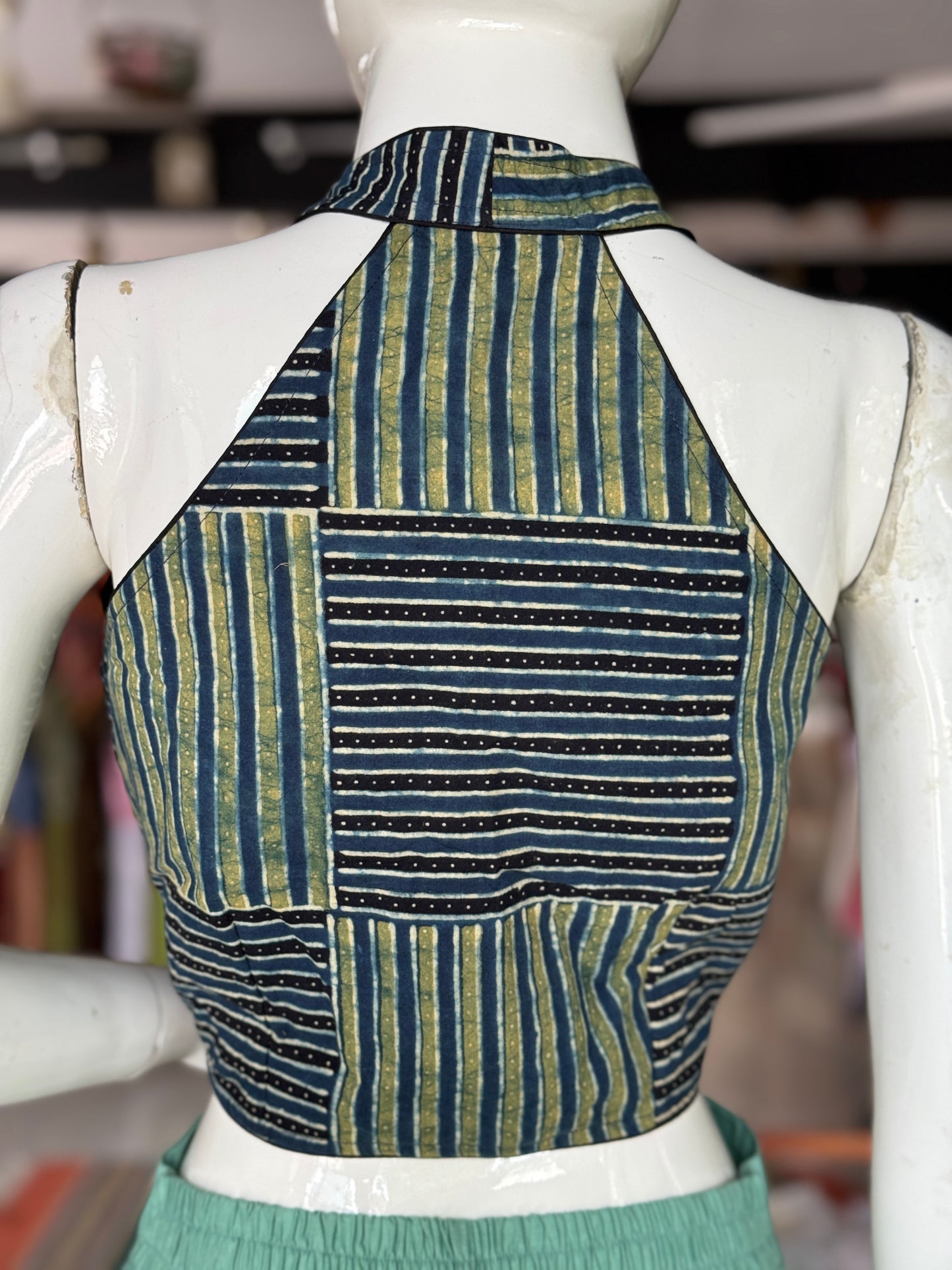 Ajrakh hand block printed cotton halter neck blouse - multiple designs available