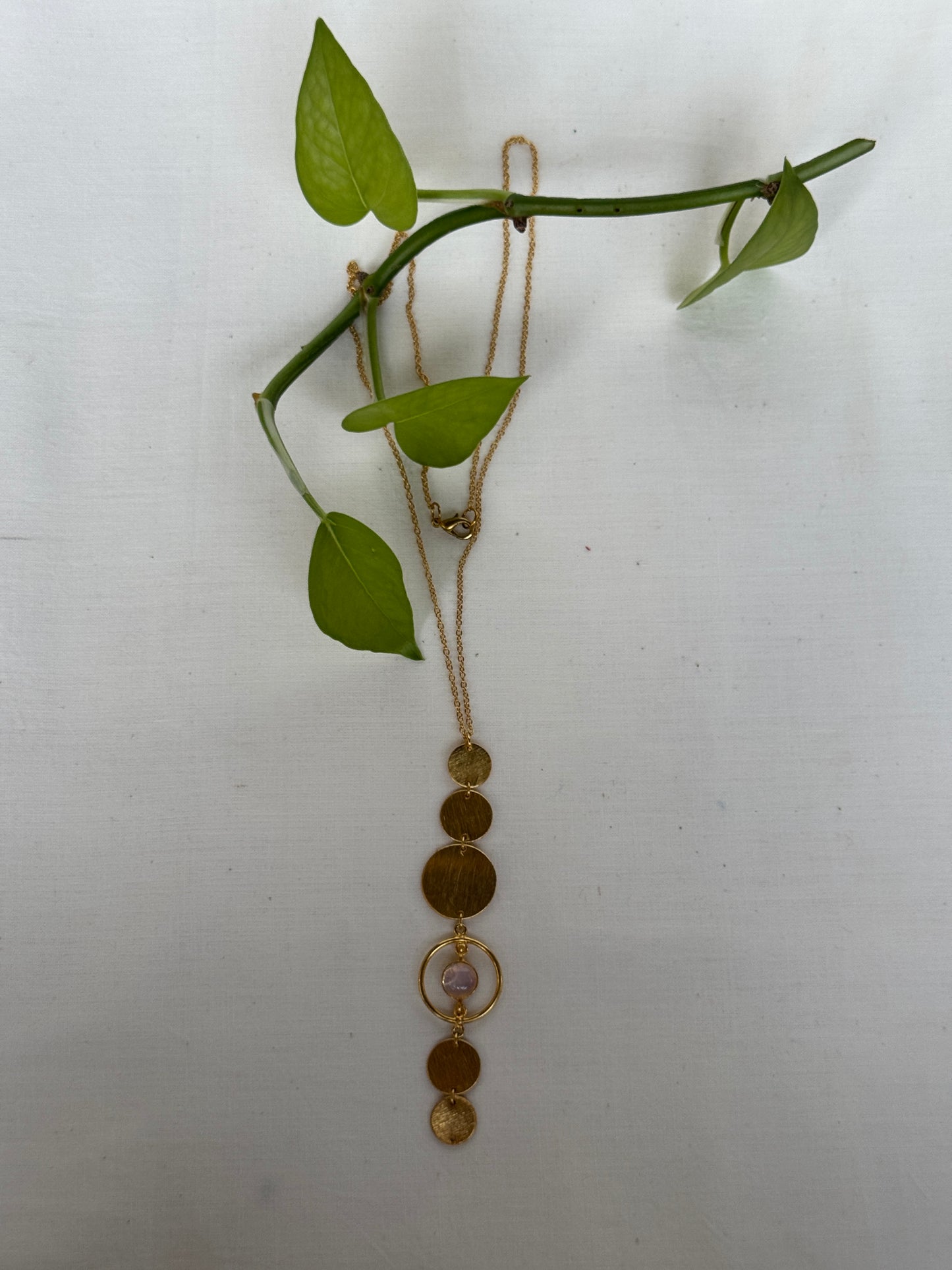 Long connected circles pendant - 18K gold plated brassbrass neckpiece