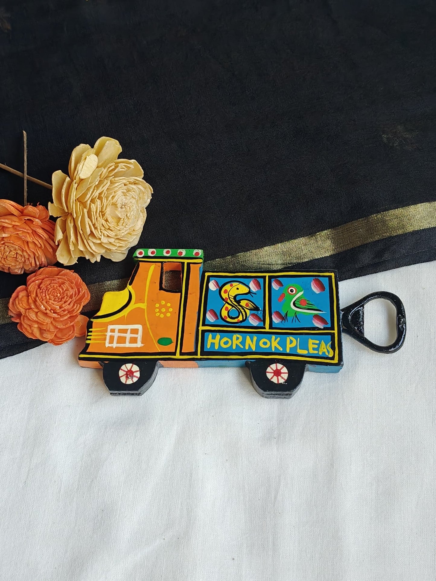 Bottle opener cum fridge magnet - quirky designs - wooden hand painted