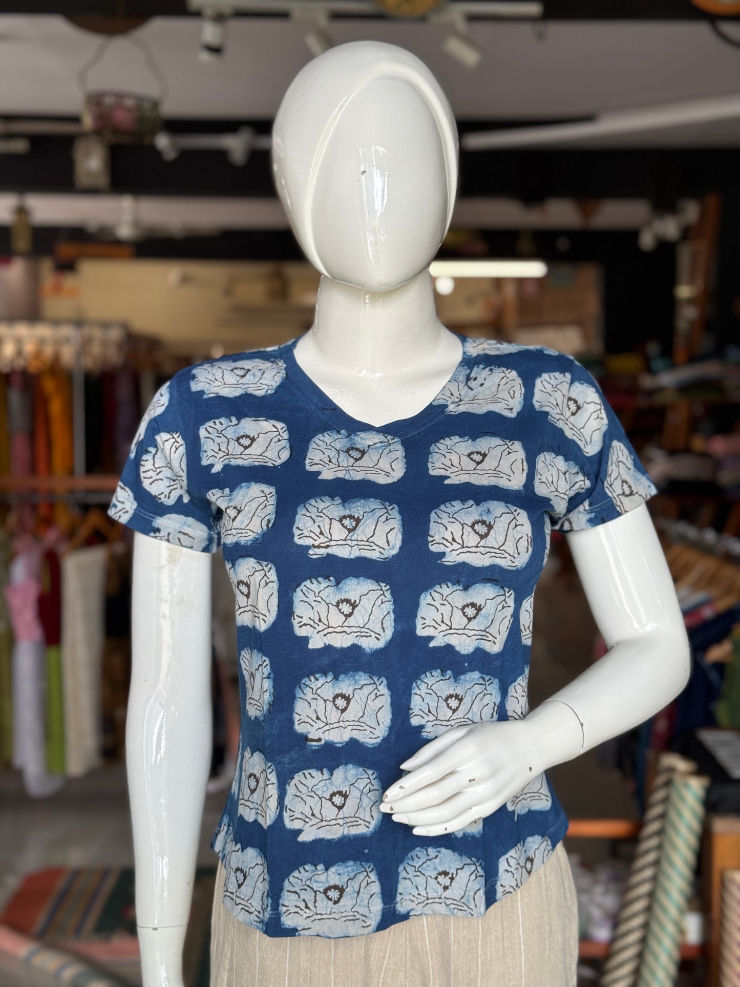 Beautiful cut womens tees - cotton, hand block printed, natural dyed tshirt for women - multiple designs and sizes
