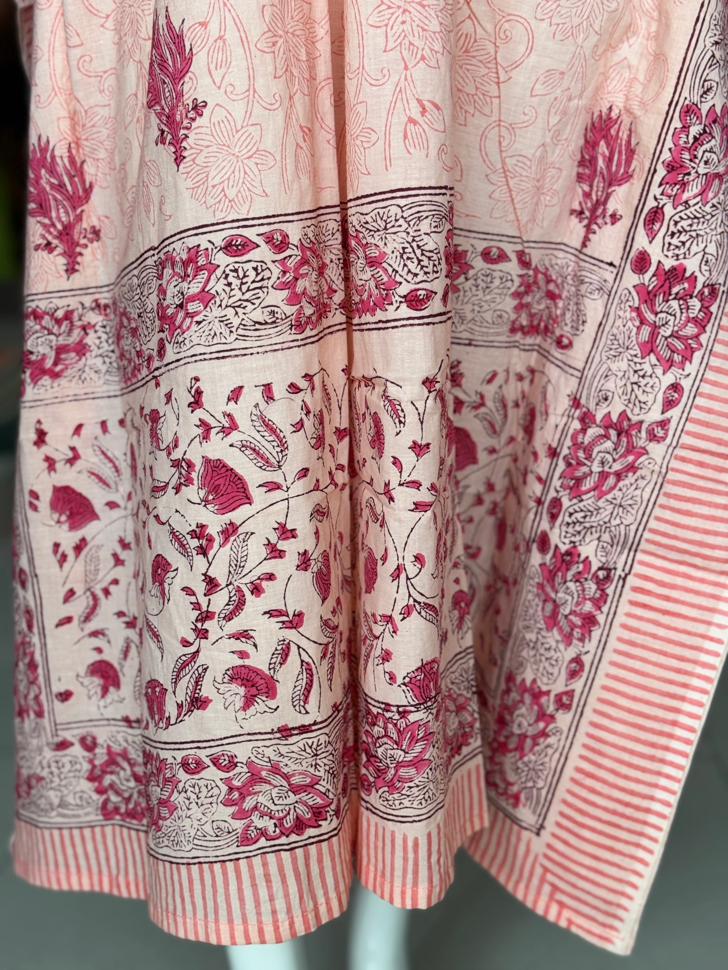 Kaftan nighty in hand block printed cotton with 3 sides borders - free size - print options available - lounge wear / night wear