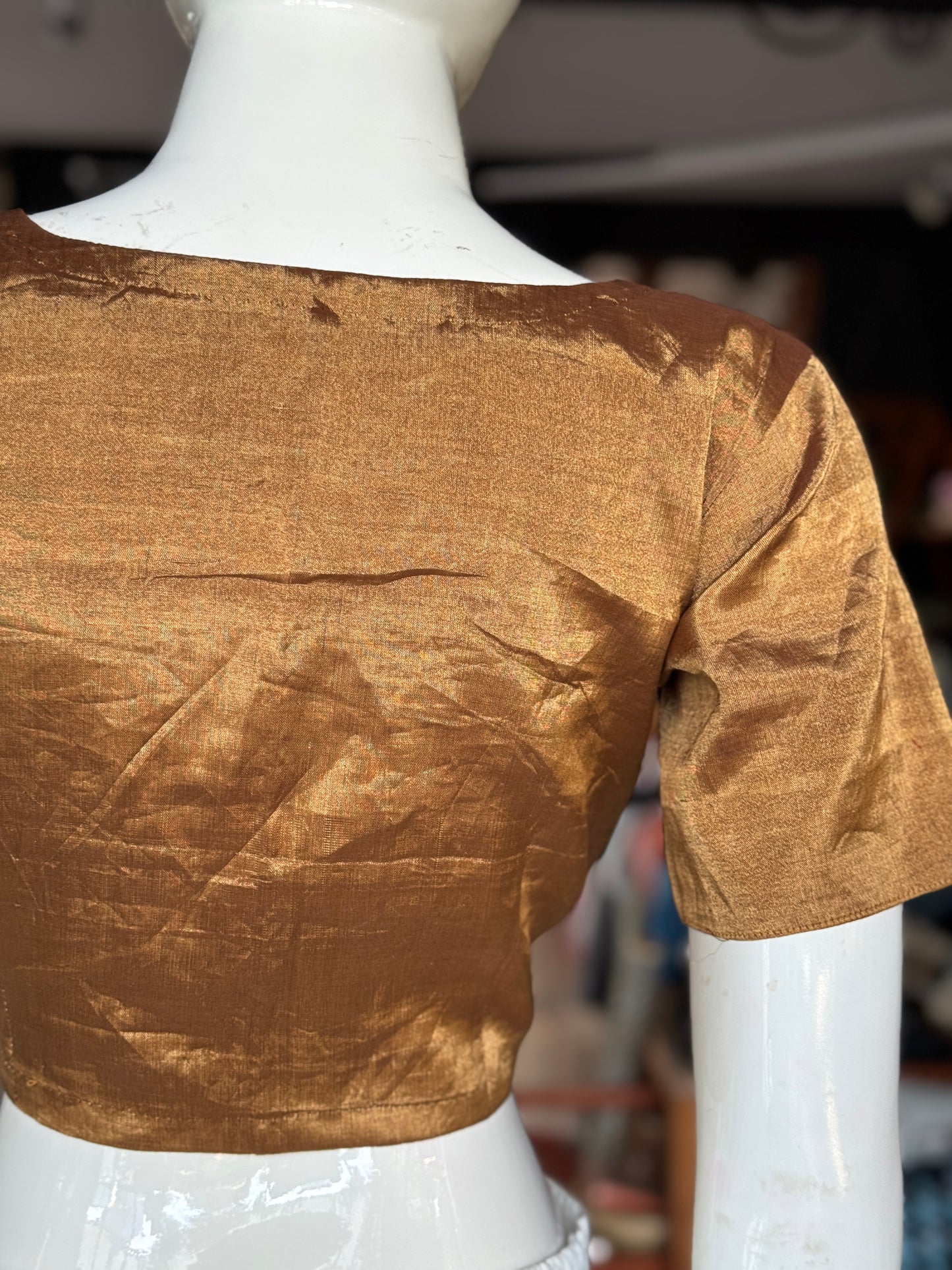 Gold tissue silk Chanderi handloom blouse with short sleeves