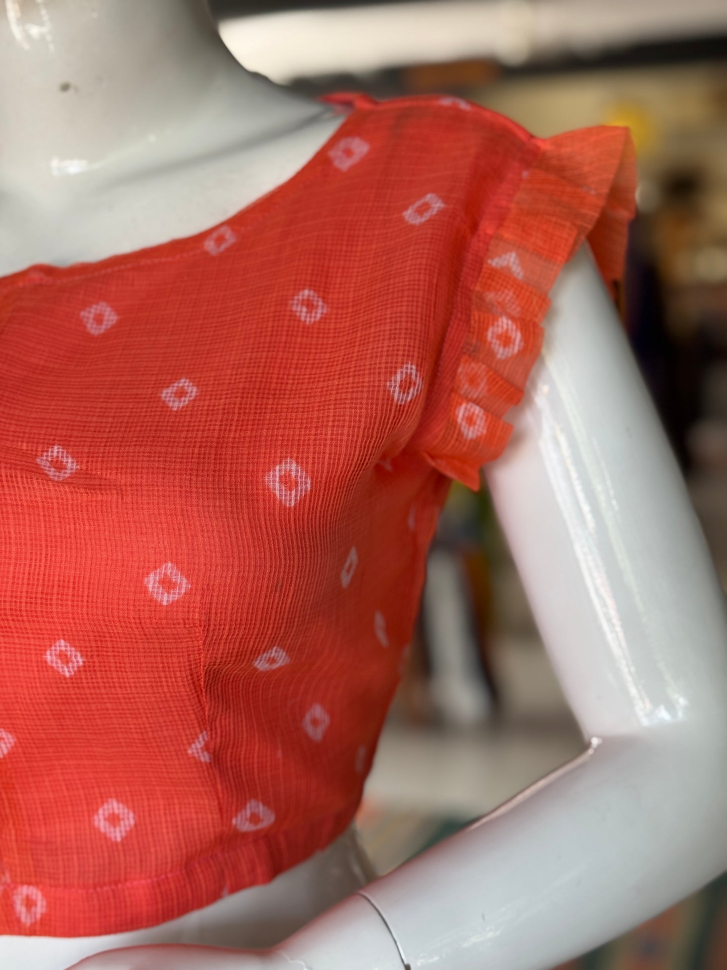 Orange kota Bandini print cotton frill sleeves blouse