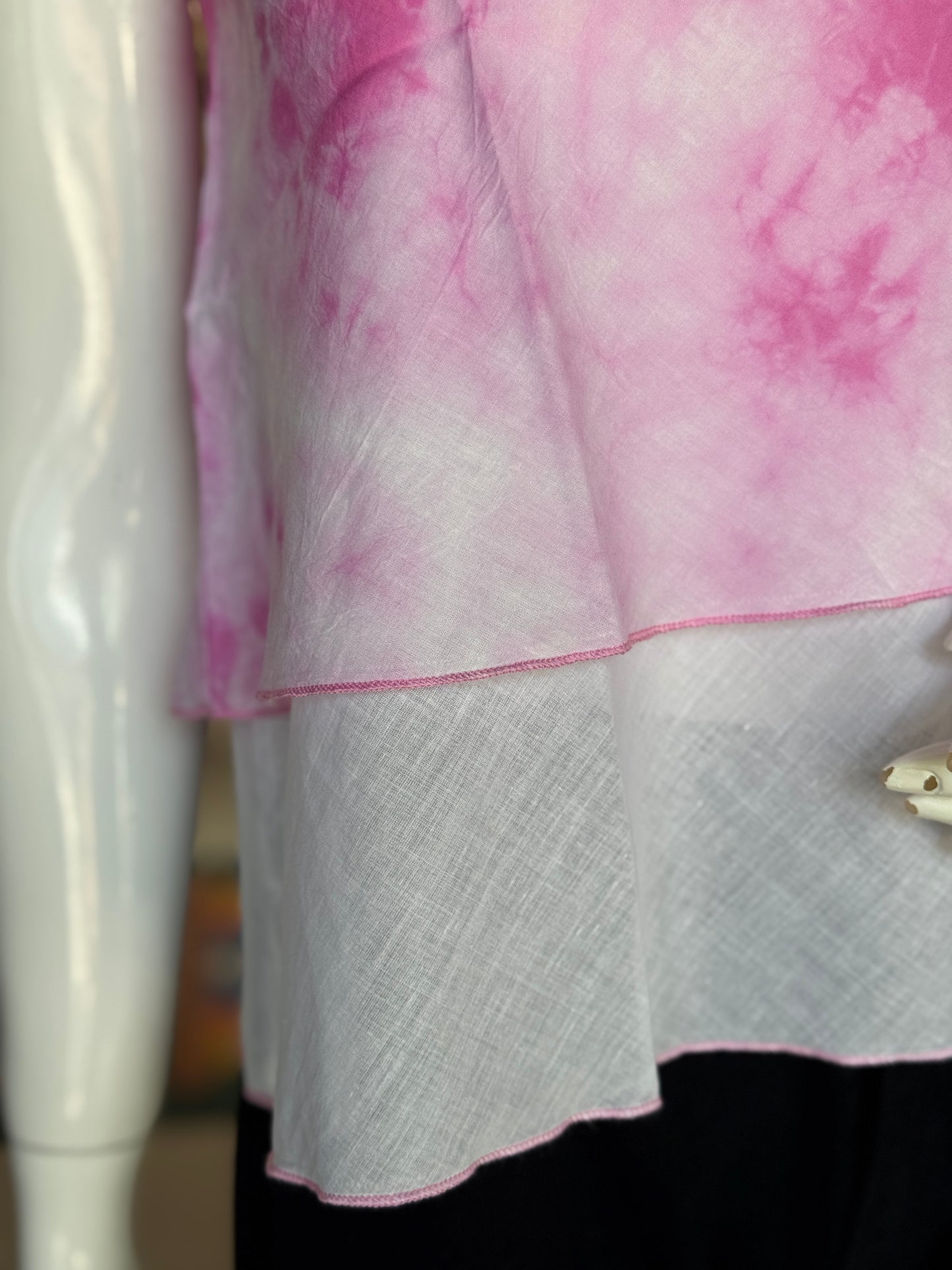 Pink sleeveless layered top in natural dyed, tie n dye soft mul cotton