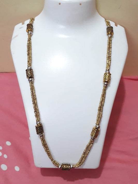 2 layers dokra brass beads with cylindrical beads - handcrafted neckpiece