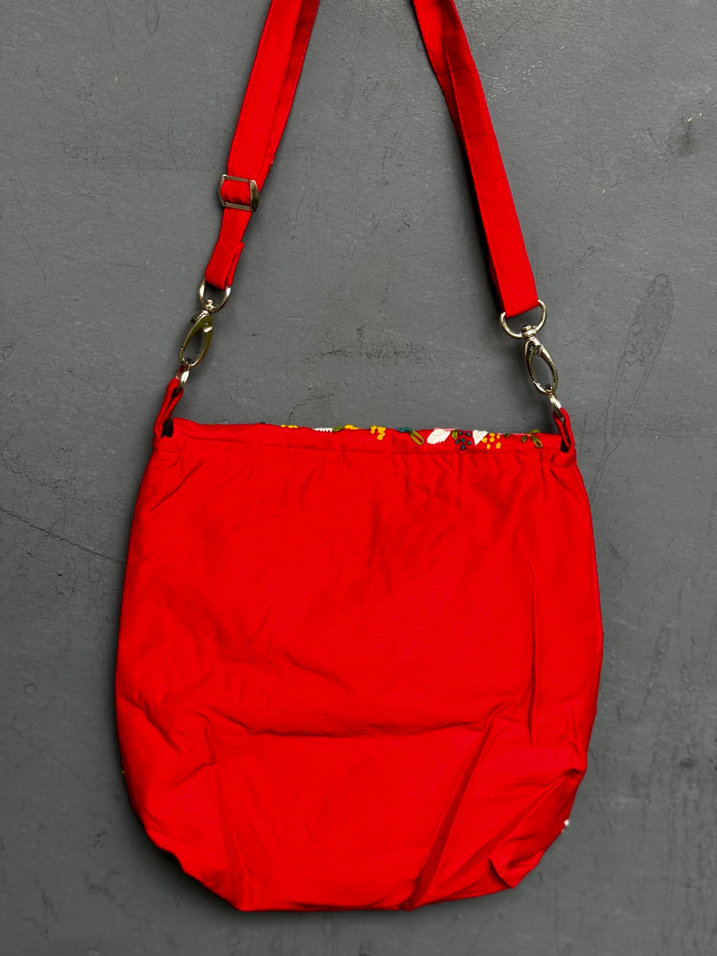 Light weight fabric bag with colourful hand embroidery - adjustable length sling bag