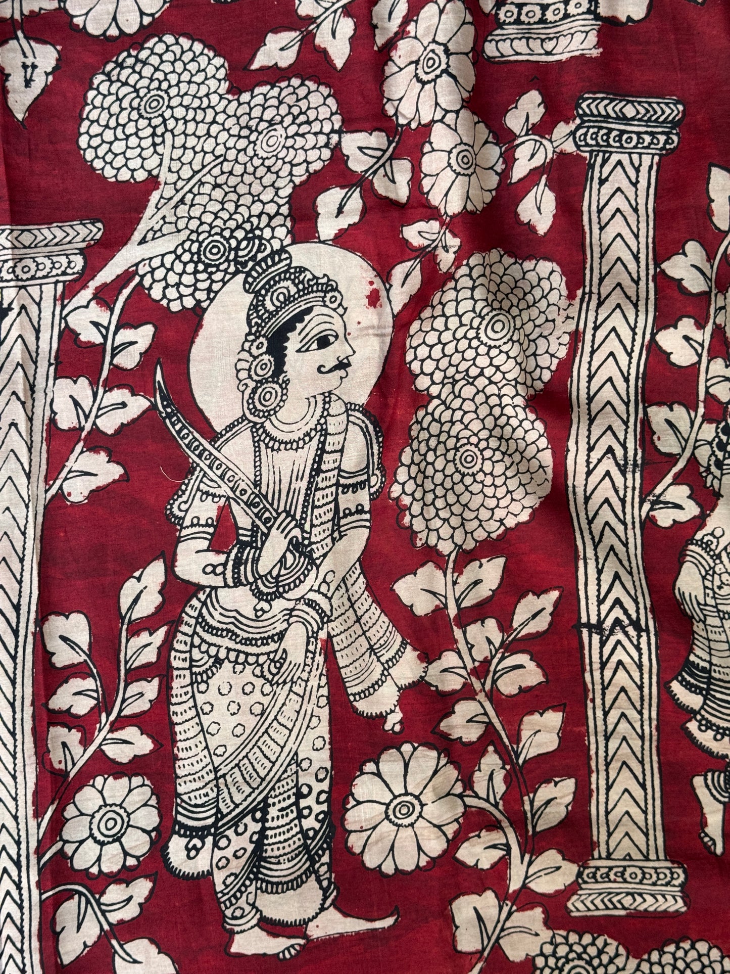 Pen Kalamkari hand painted Chennuri silk fabric - multiple designs available