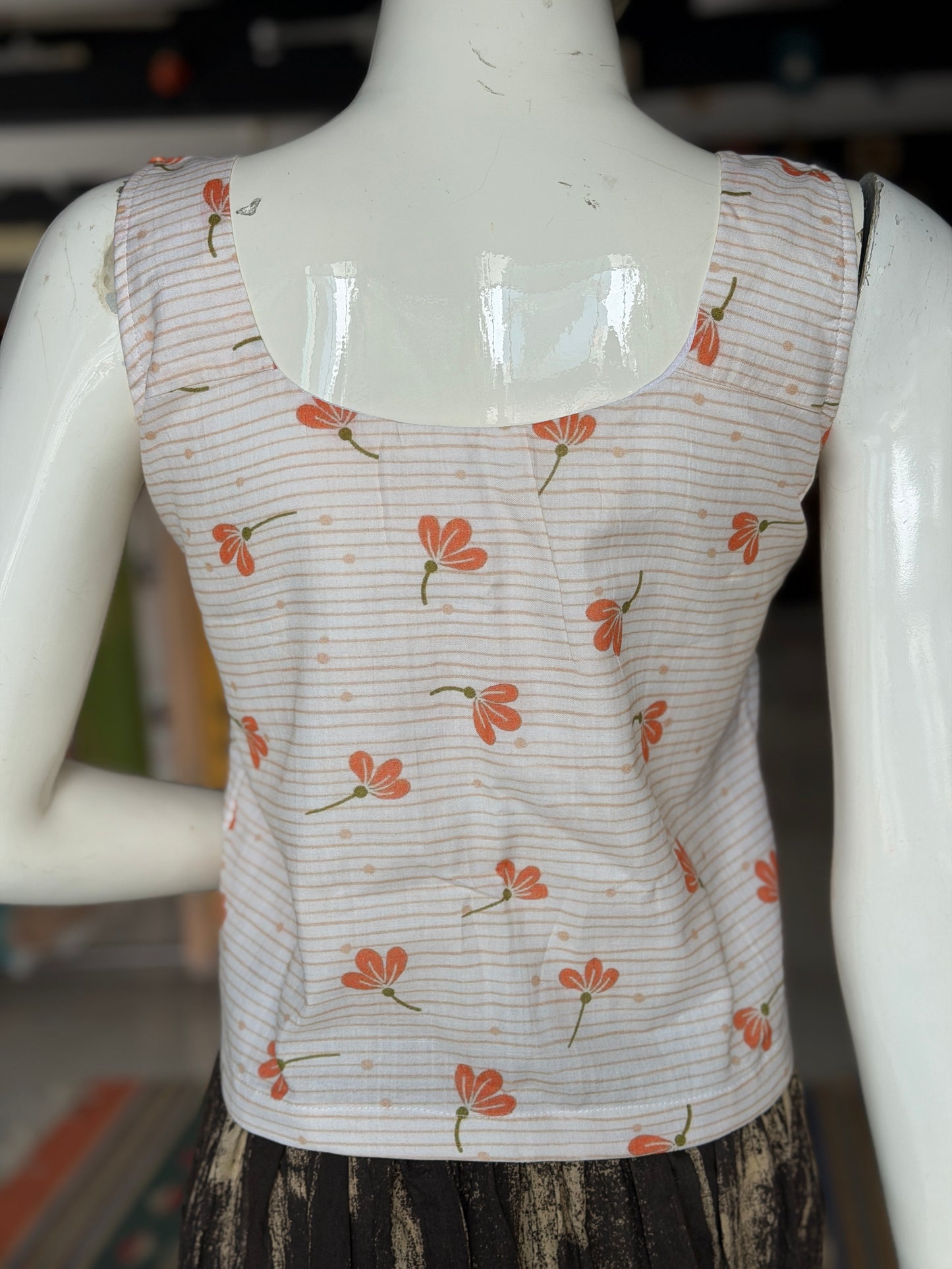Peach flowers and stripes soft cotton short top