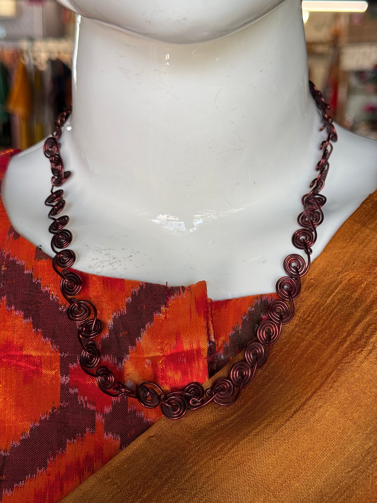 Twisted copper wire spiral chain neckpiece