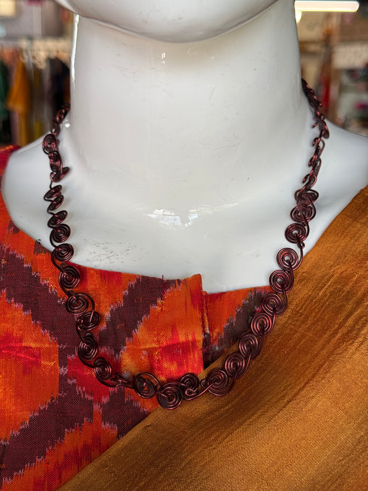 Twisted copper wire spiral chain neckpiece