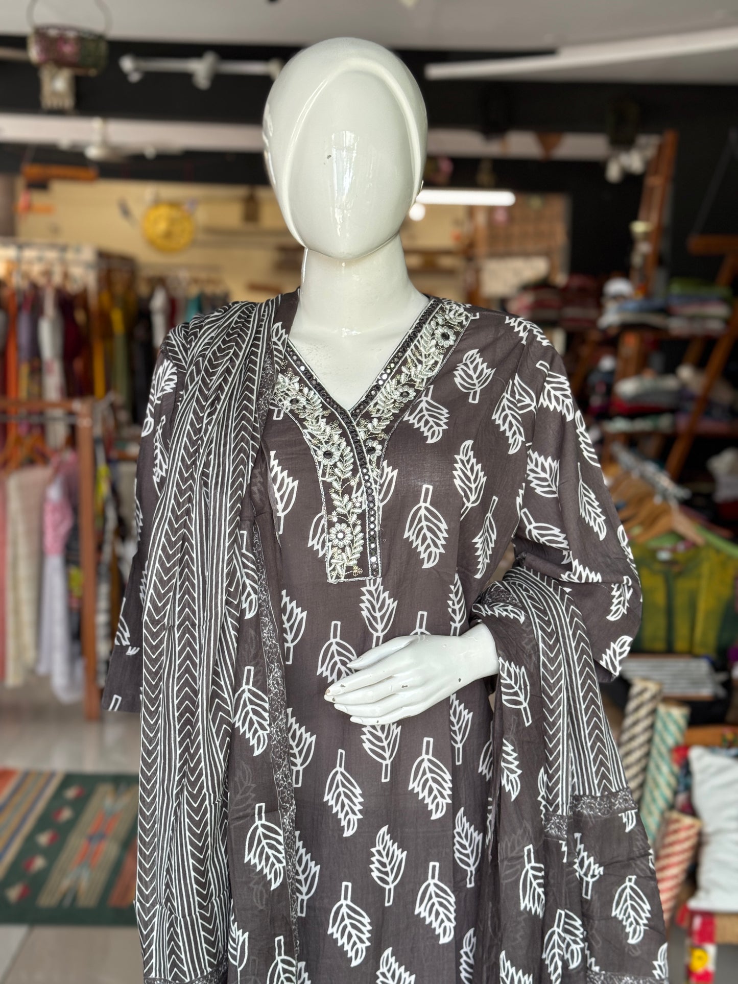 Plus size (4xl and above) cotton embroidered straight kurti, pants and dupatta - 3 piece suit set - multiple colors available
