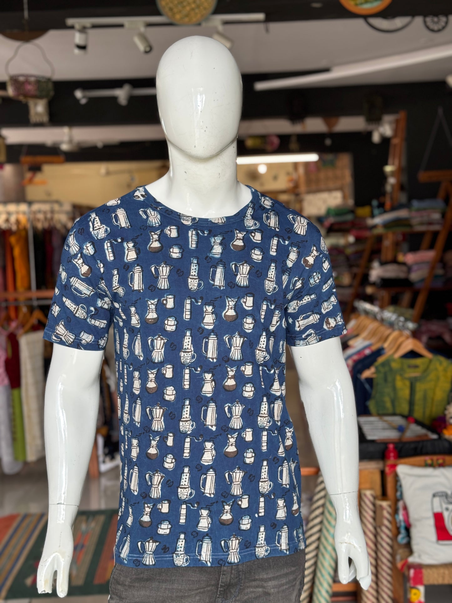 Quirky tees - hand block printed, natural dyed, mens cotton t-shirt
