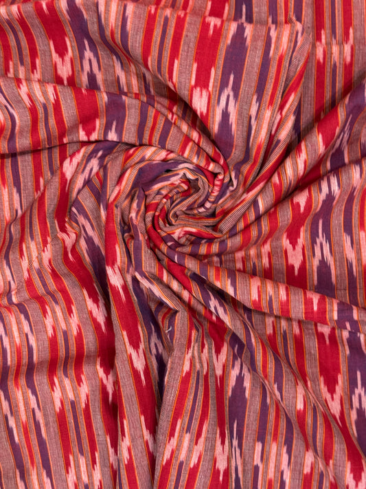 Red and violet stripes - handloom ikat cotton fabric