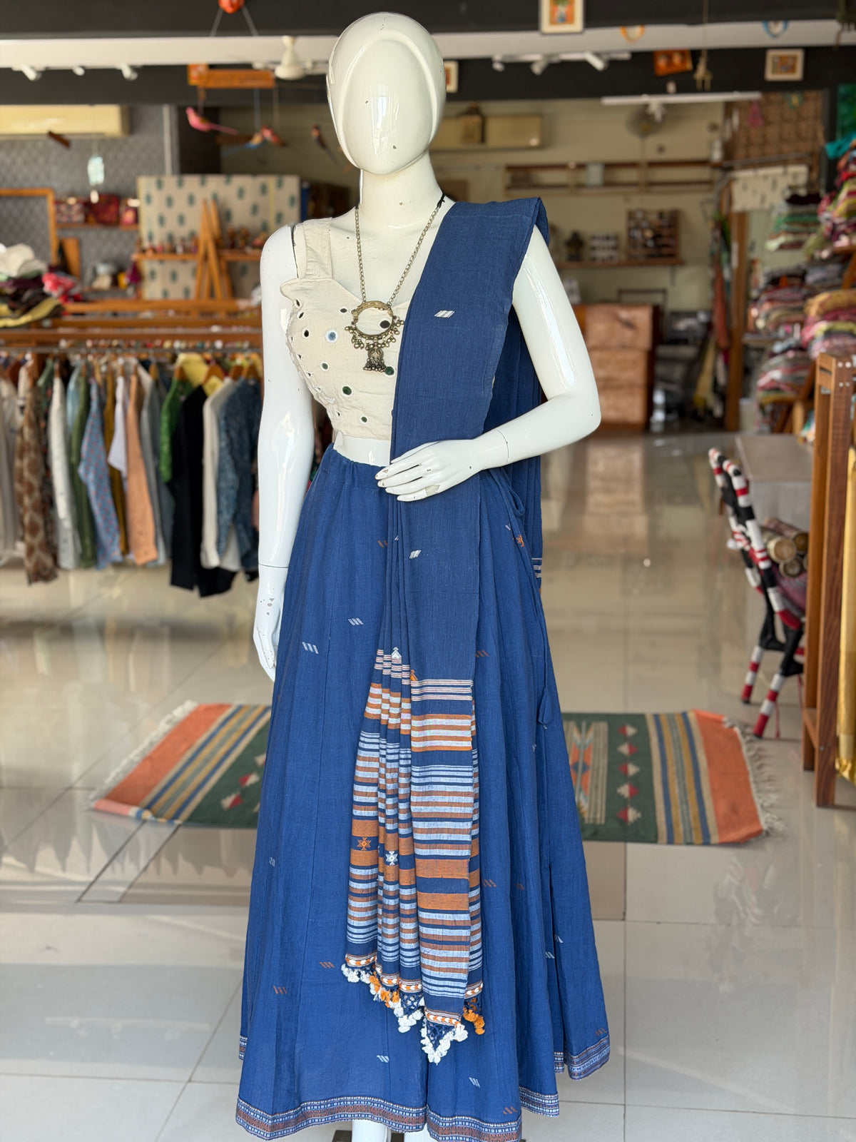 Indigo hand woven kala cotton Bhujodi lehenga / skirt free size