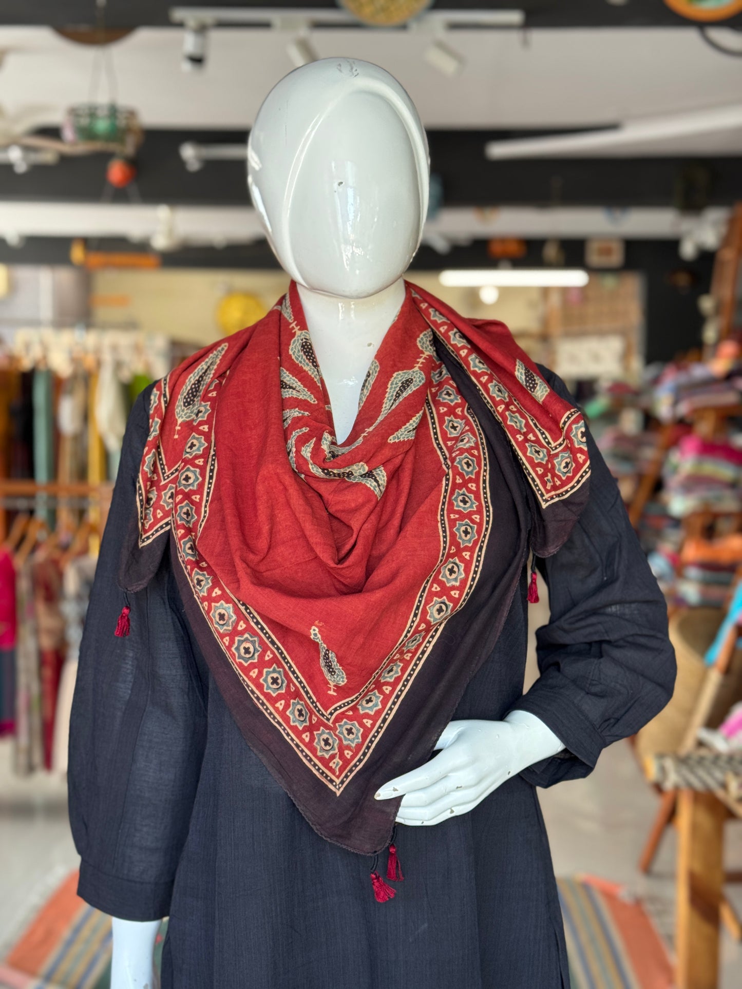 Scarf - hand block printed Ajrakh on cotton - colour options available