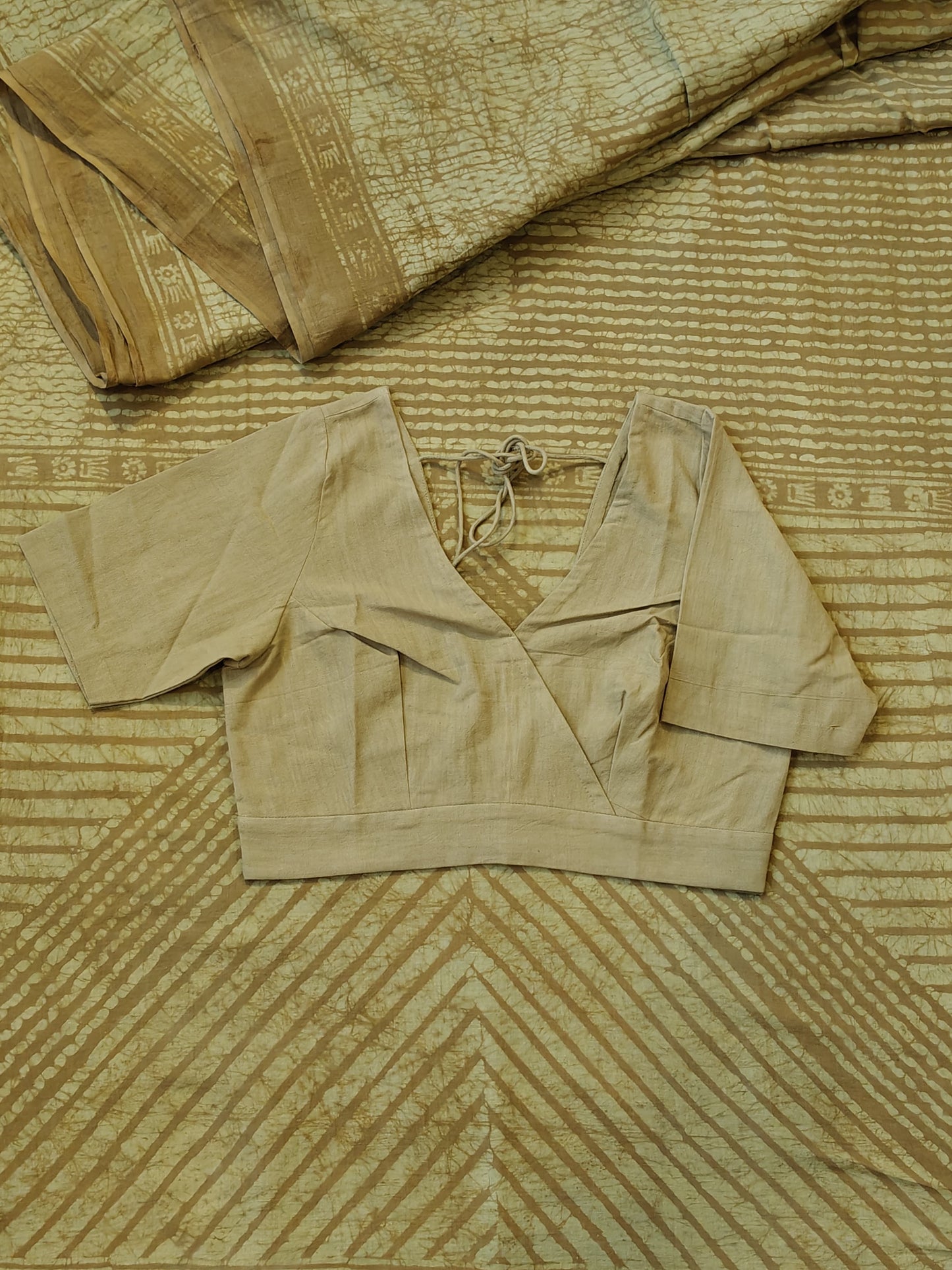 Olive green hand batik soft cotton saree