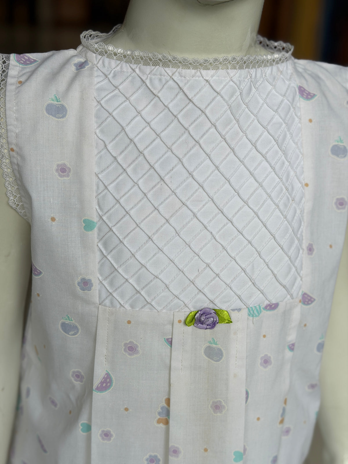 White fairy - fruits print cotton lounge wear / night suit set - 2 piece shirt n pants set with pintucks and lace detailing