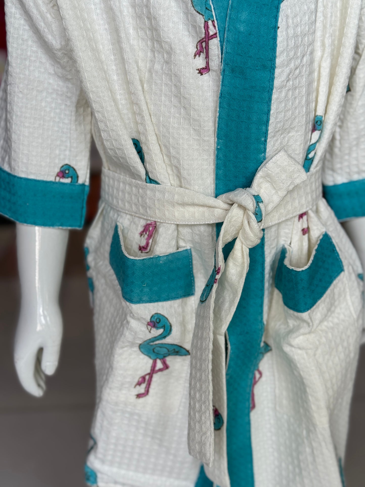 Bath robe / swim suit cover up for children - hand block printed waffle cotton - multiple prints and sizes