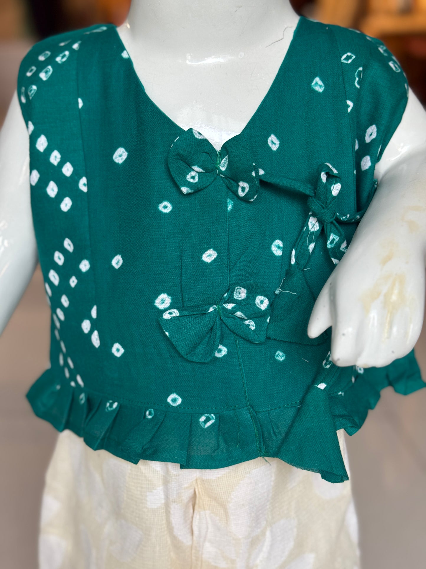 Green hand tie n dye bandini toddler / baby girls top