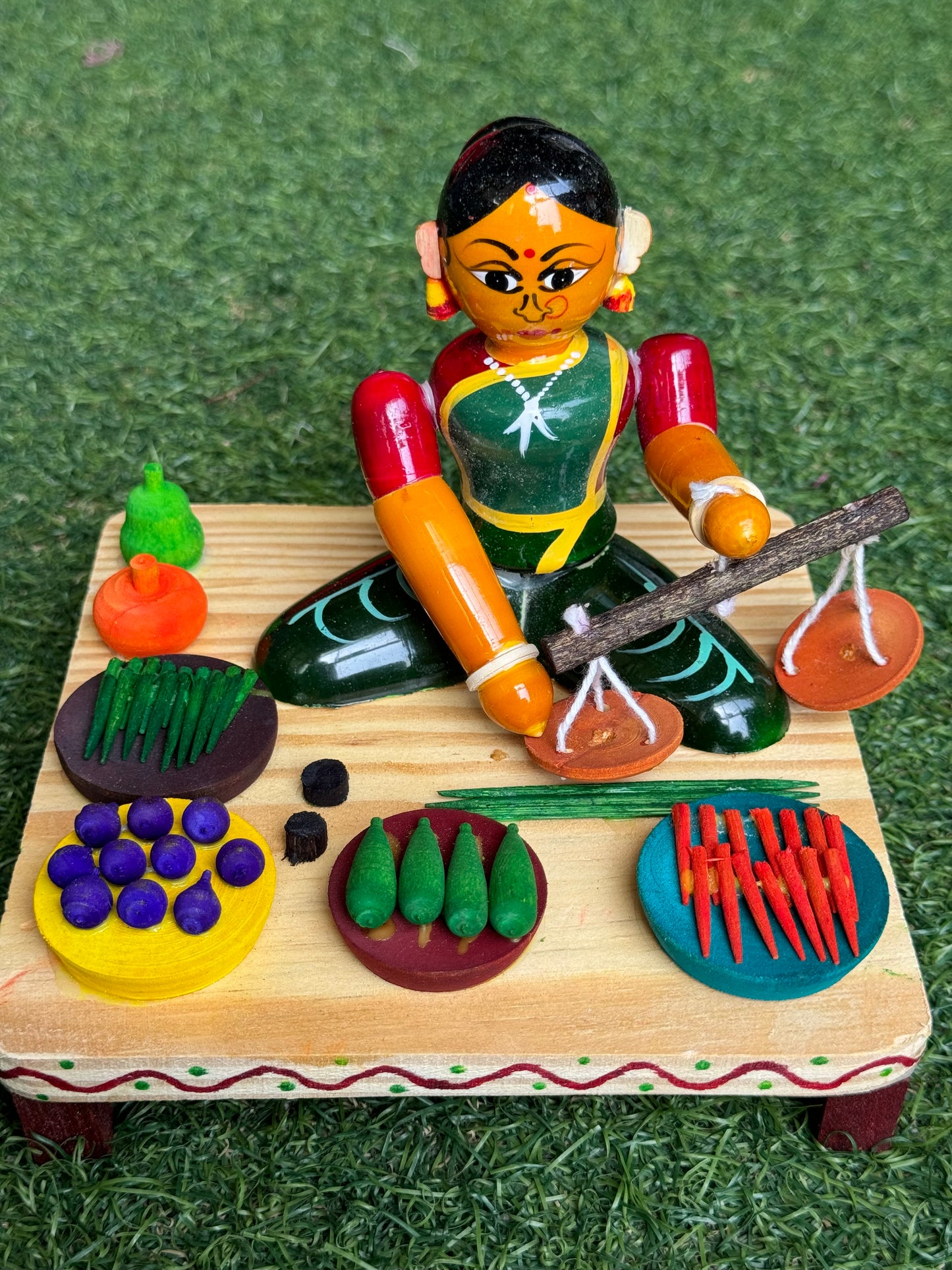 Daily life scenes Etikoppaka Wooden handicraft decor