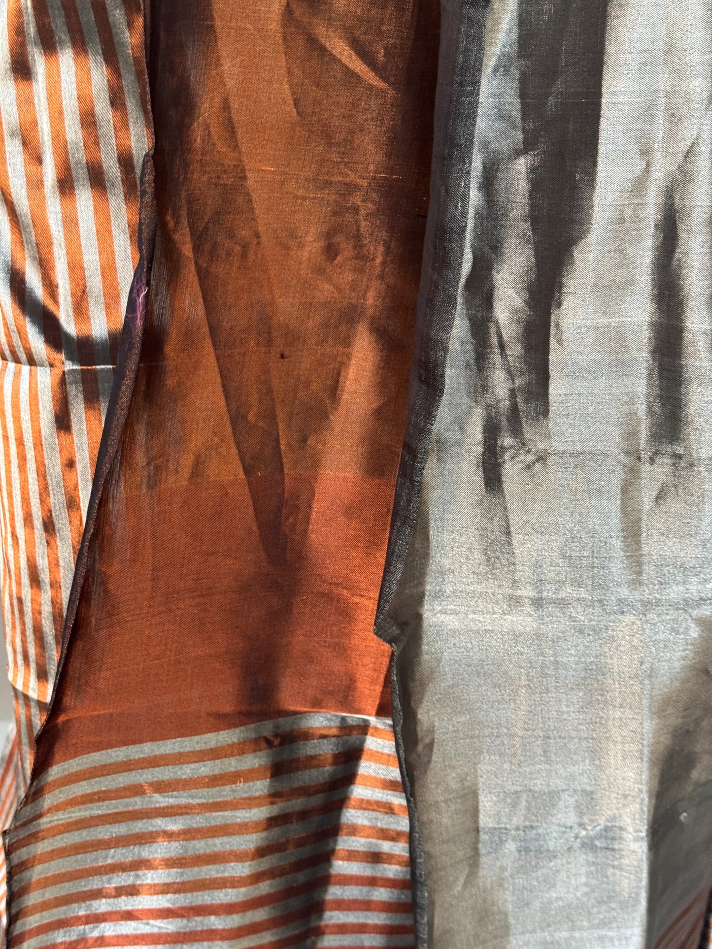 4 pedal tissue cotton handwoven Maheshwari 2 piece unstitched set - kurti n dupatta set - copper zari